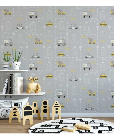 Papel de parede com Carrinhos da cidade em tons de cinza Papel de parede com Carrinhos da cidade em tons de cinza