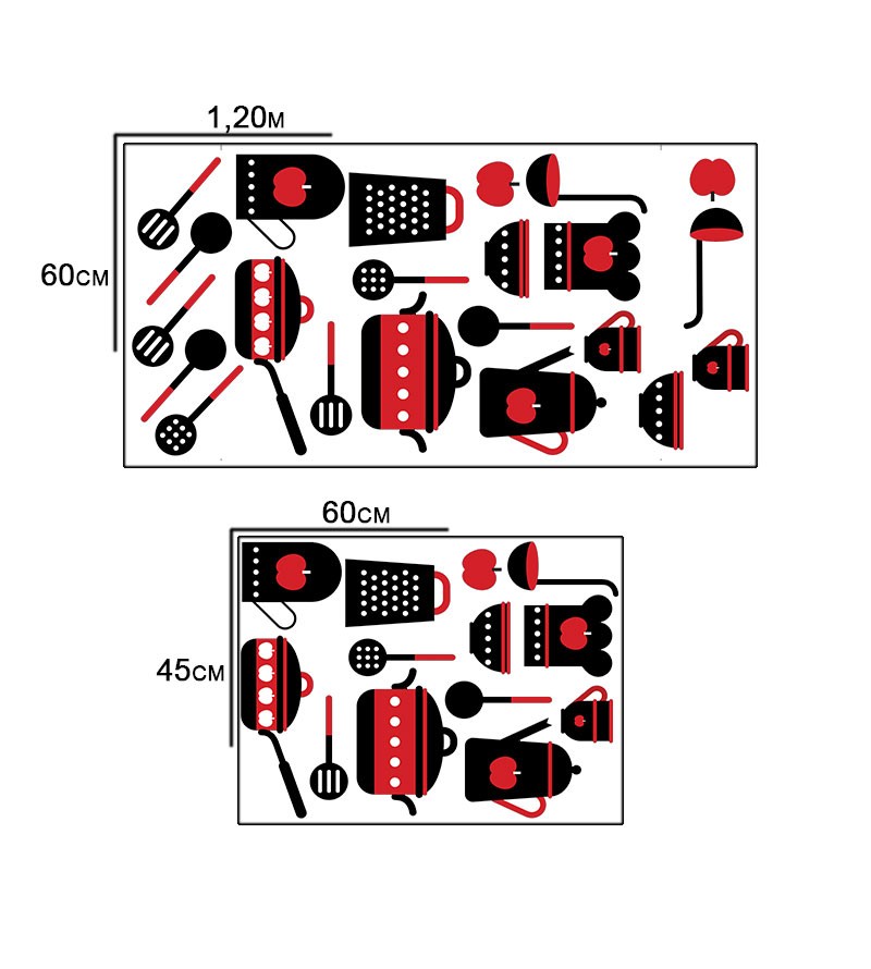 Sticker Cozinha com Utensílios em Tons de Preto e Vermelho