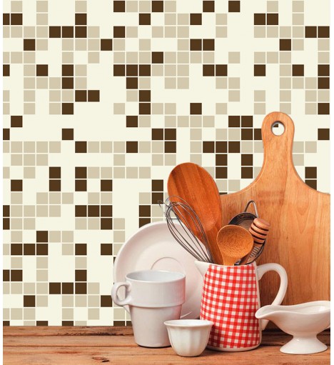 Adesivo Azulejo Pastilhas Em Tons de Bege