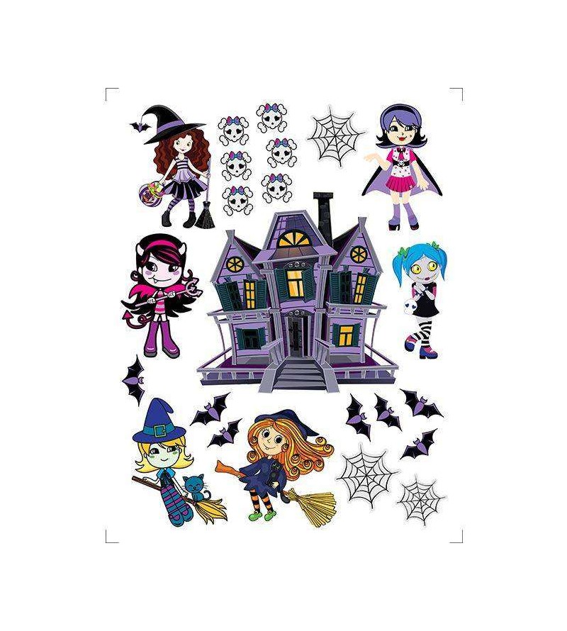 Stickers de Monsters Girls com cores sortidas, tema feminino com animações jovens e bonitas em tons roxos..