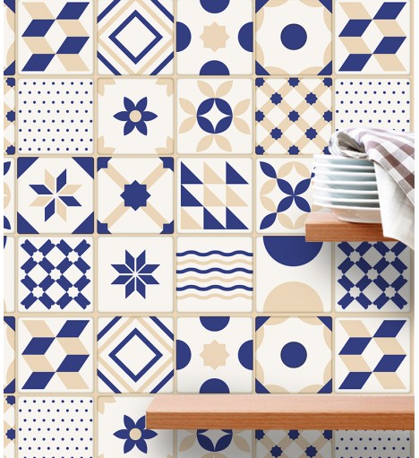 Papel de Parede Azulejo Português Retrô em Bege e Branco