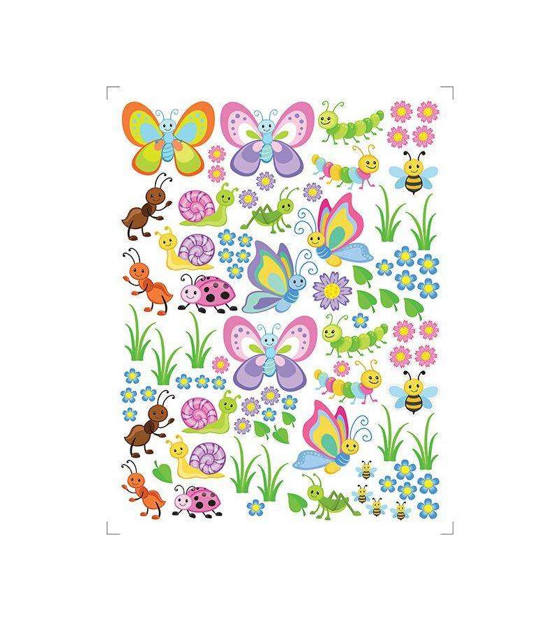 Sticker natureza colorida, borboletas, formigas e abelhinhas de cores sortidas