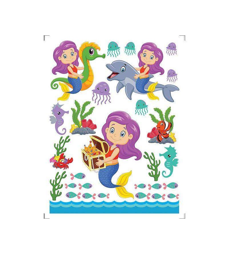 Sticker fundo do mar, sereia com cavalo marinho de cores sortidas feminino