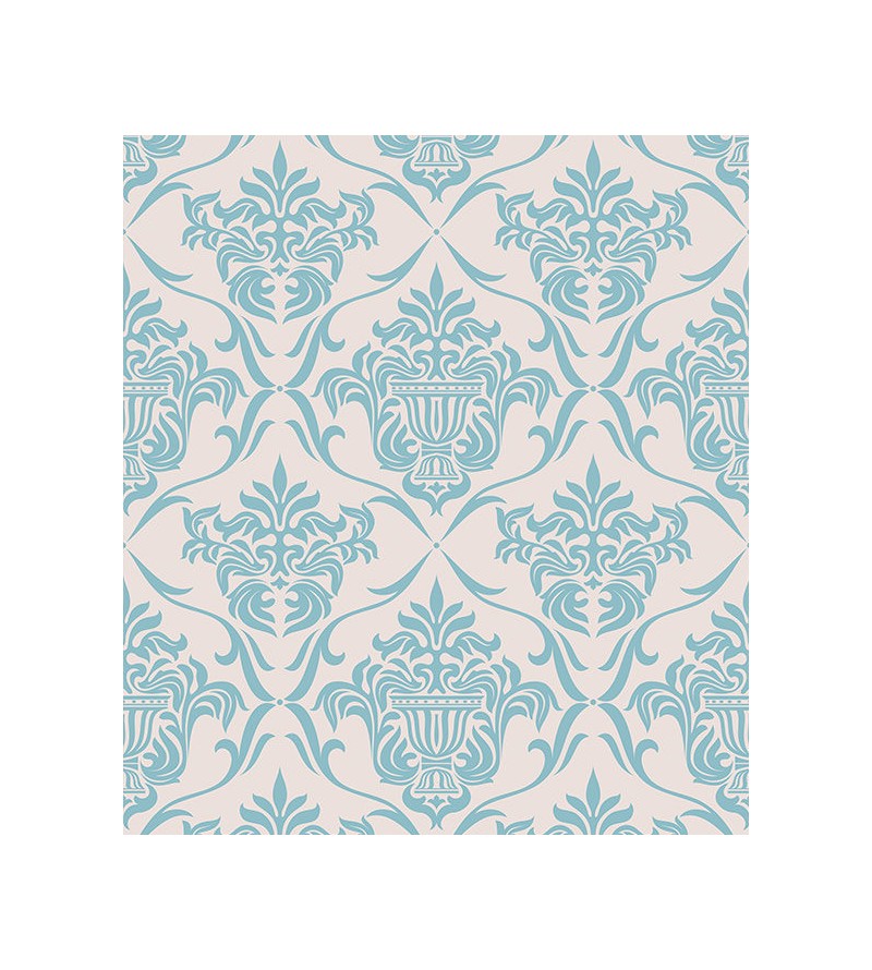 Papel de parede arabesco em tons azul e fundo cinza - Damask 02