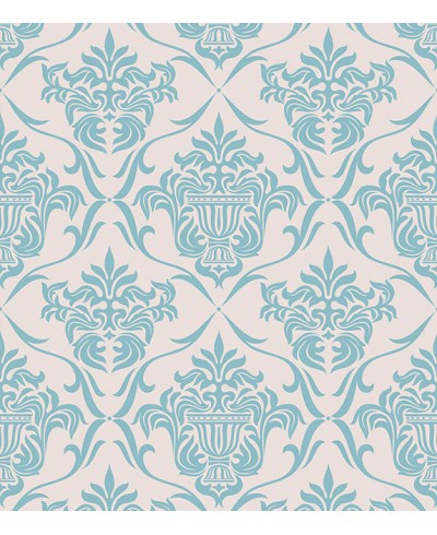 Papel de parede arabesco em tons azul e fundo cinza - Damask 02