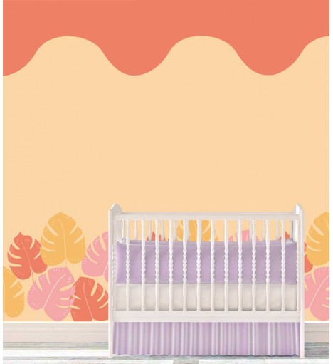 Papel de parede Monsteiras, com ondas e folhas coloridas