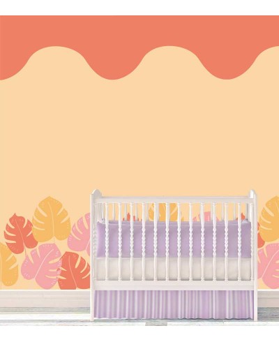 Papel de parede Monsteiras, com ondas e folhas coloridas Papel de parede Monsteiras, com ondas e folhas coloridas