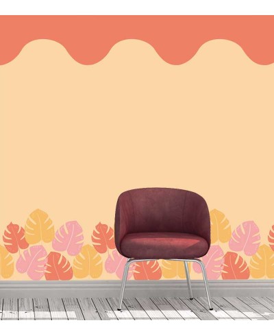 Papel de parede Monsteiras, com ondas e folhas coloridas Papel de parede Monsteiras, com ondas e folhas coloridas