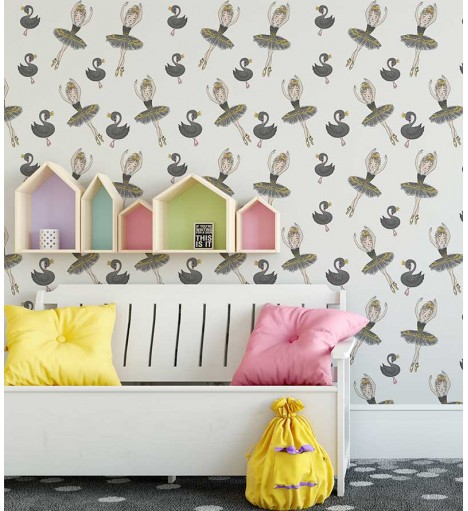 Papel de parede Balé Lago dos cisne, Em tons de preto e dourado