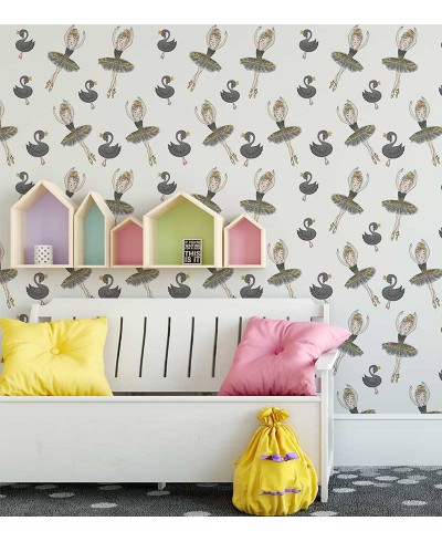 Papel de parede Balé Lago dos cisne, Em tons de preto e dourado Papel de parede Balé Lago dos cisne, Em tons de preto e dourado