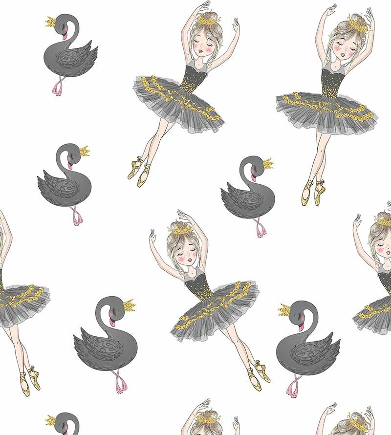 Papel de parede Balé Lago dos cisne, Em tons de preto e dourado