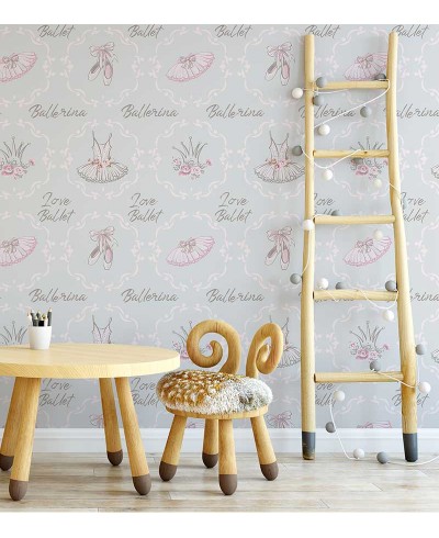 Papel de parede Com fundo em cinza claro contornos em rosa bebê e cinza escuro