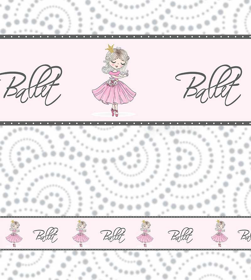 Border Balé em tons de rosa bebê, rosa chá, preto e cinza escuro