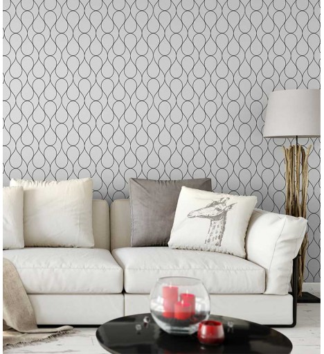 Papel de Parede Geométrico Ondulado Simples. Em tons de cinza claro