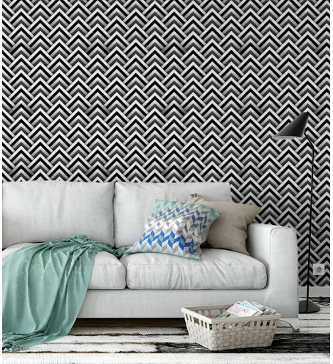 Papel de Parede Geométrico em Tons Preto, Cinza e Branco