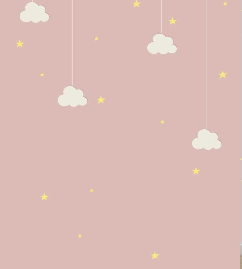 Papel de parede Estrelas, em tons de rosa, branco e amarelo