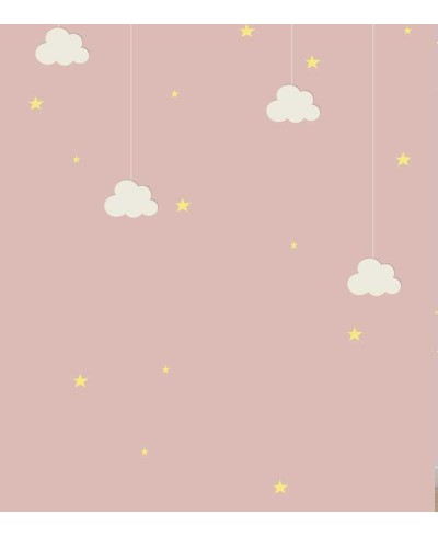 Papel de parede Estrelas, em tons de rosa, branco e amarelo