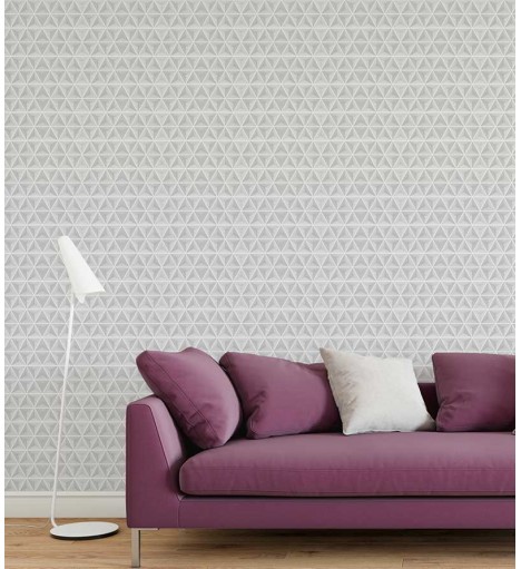 Papel de Parede 3D Estilo Triângulos em tons de Branco e Cinza