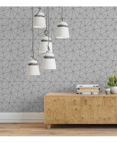 Papel de Parede Geométrico Polígonos em Tons de Cinza e Preto