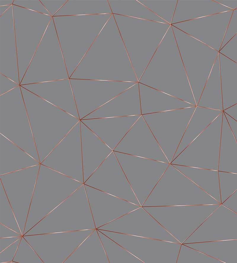 Papel de Parede Geométrico Polígonos em Tons de Cinza e Rose Gold