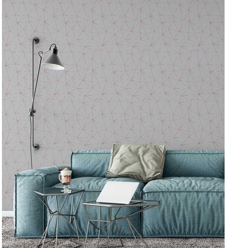 Papel de Parede Geométrico Polígonos em Tons de Cinza Claro e Gold Rose