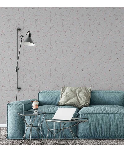 Papel de Parede Geométrico Polígonos em Tons de Cinza Claro e Gold Rose