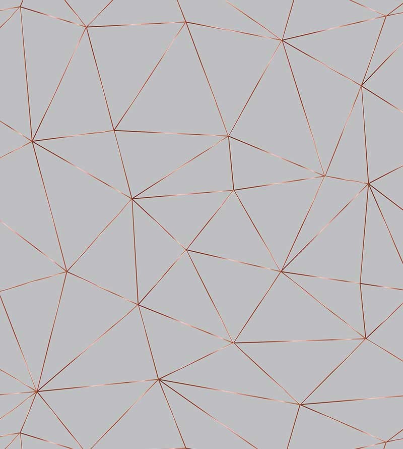 Papel de Parede Geométrico Polígonos em Tons de Cinza Claro e Gold Rose