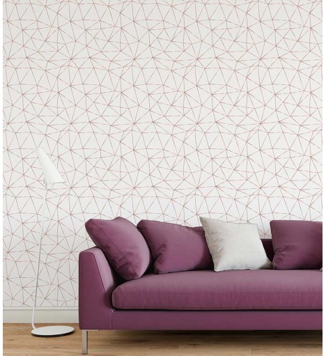 Papel de Parede Geométrico Polígonos em Tons de Branco e Rose gold