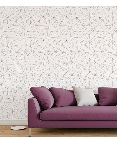 Papel de Parede Geométrico Polígonos em Tons de Branco e Rose gold