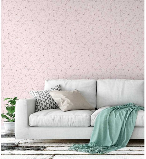 Papel de Parede Geométrico Polígonos em Tons de Rosa claro e Rose gold