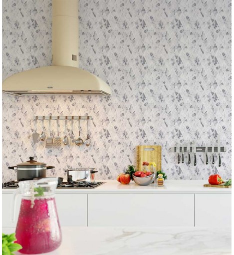 Papel de parede Tipo Losangos de Mármore Branco com cinza