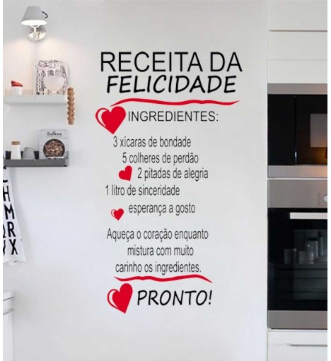 Adesivo de cozinha receita da felicidade - Cozinha 24