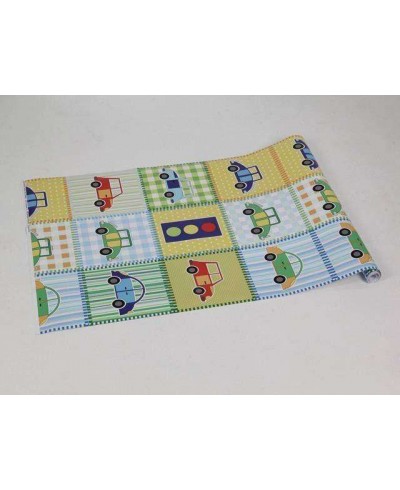 Papel de parede em tom de azul, verde, amarelo, preto, cinza e laranja - Infantil 98