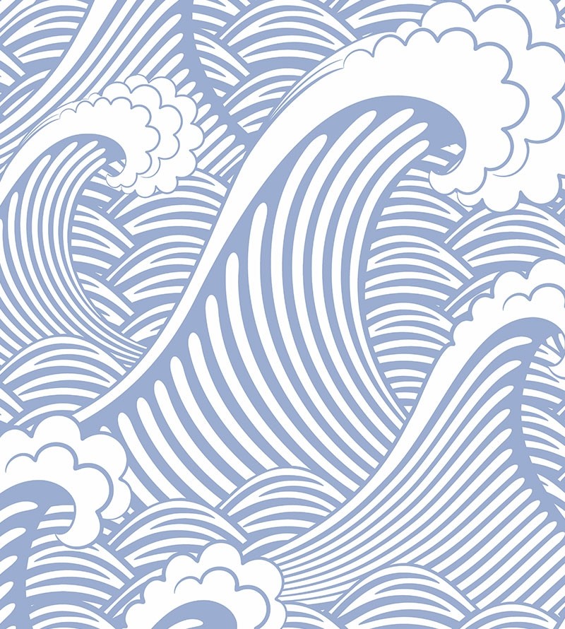 Papel de parede Contemporâneo Bali Azul em tons de Azul e branco