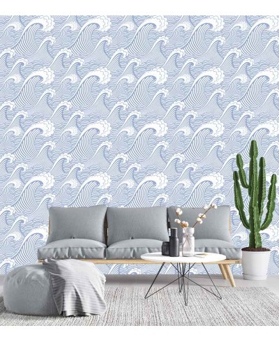 Papel de parede Contemporâneo Bali Azul em tons de Azul e branco