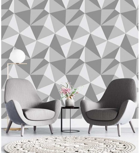 Papel de parede Geométrico Báltico Modelo em tons de cinza e branco