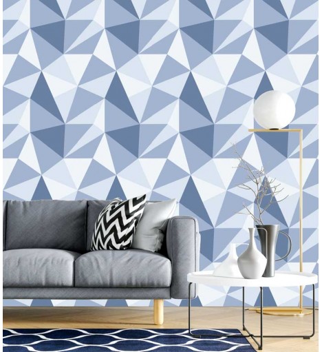 Papel de parede Geométrico Atlantico em tons de Azul, Branco e Cinza