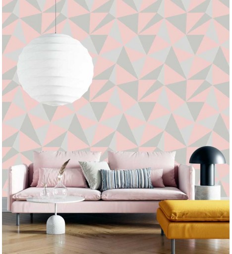 Papel de parede Geométrico Duquesa em tons de cinzas e rosa