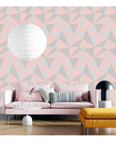 Papel de parede Geométrico Duquesa em tons de cinzas e rosa