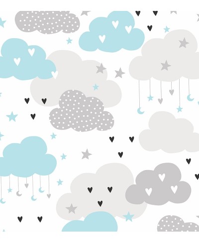 Papel de parede Baby Gaston em tons de Cinza, Branco e Azul