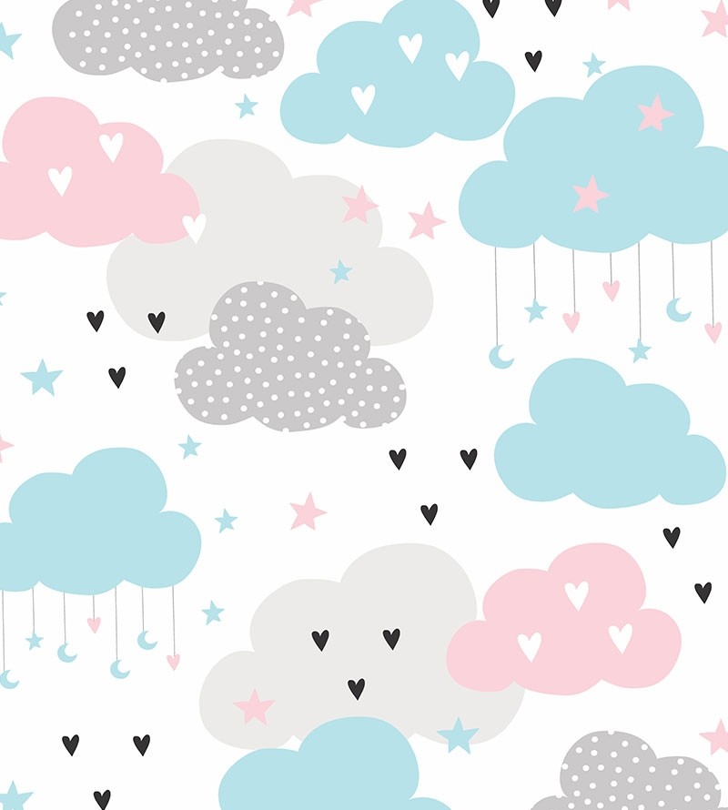 Papel de parede Baby Louise em tons de cinza, rosa, branco e azul