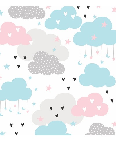 Papel de parede Baby Louise em tons de cinza, rosa, branco e azul Papel de parede Baby Louise em tons de cinza, rosa, branco e azul