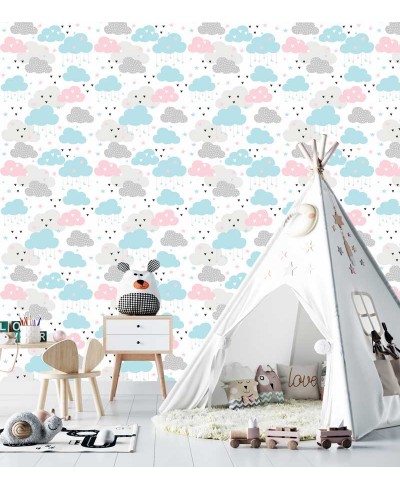 Papel de parede Baby Louise em tons de cinza, rosa, branco e azul Papel de parede Baby Louise em tons de cinza, rosa, branco e azul