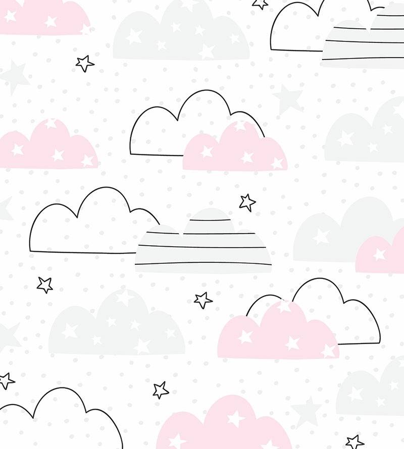 Papel de parede Baby Mia em tons de Branco, Preto, Cinza e Rosa