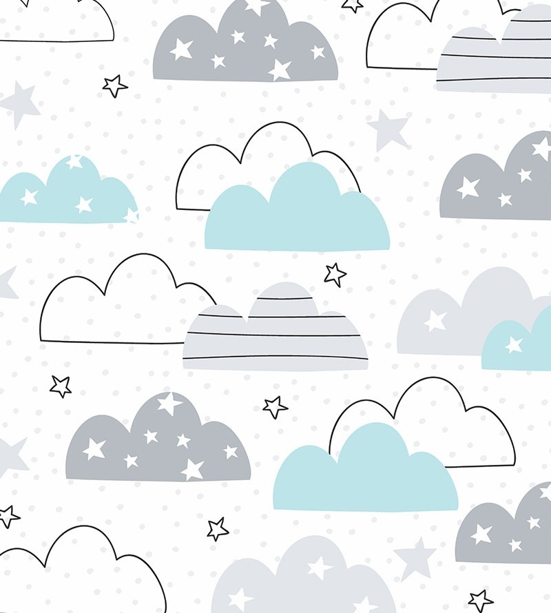 Papel de parede Baby Zuri em tons de Branco, Cinza e Azul