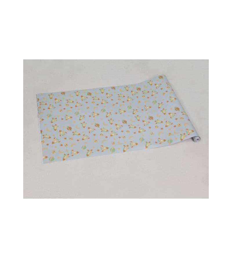 Papel de parede infantil azul com naves espaciais e planetas - Infantil 149