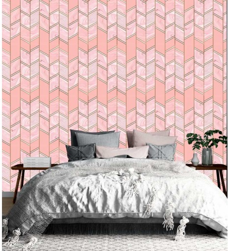 Papel de parede geométrico Mikonos, em tons de Rosa, Branco e Marrom