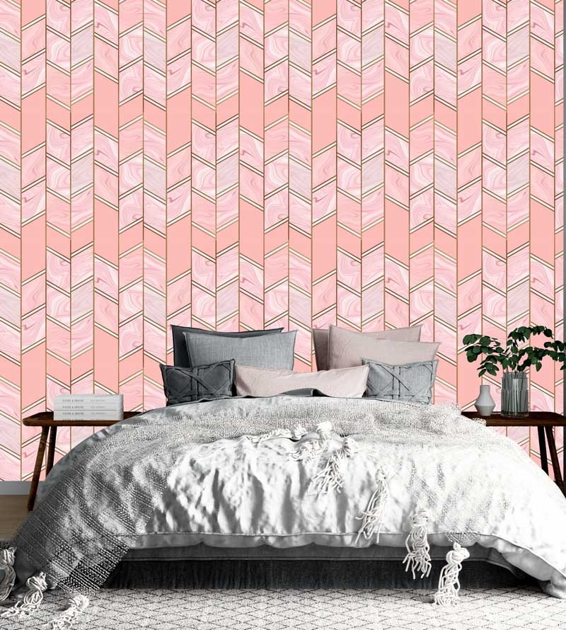 Papel de parede geométrico Mikonos, em tons de Rosa, Branco e Marrom