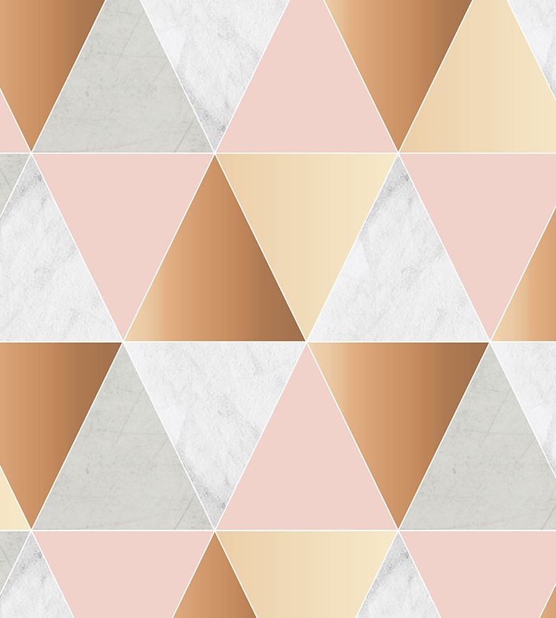 Papel de parede geométrico Verona em tons de Cinza, Rosa e Gold