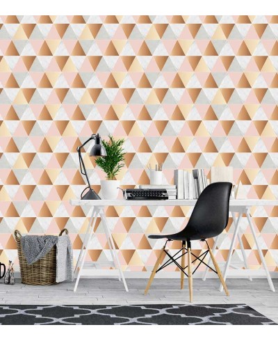Papel de parede geométrico Verona em tons de Cinza, Rosa e Gold